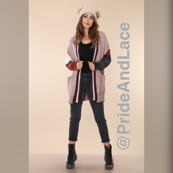 LAST 1️⃣ DUSTY PINK MULTI STRIPED CHENILLE KNIT CARDIGAN - Picture 4 of 4